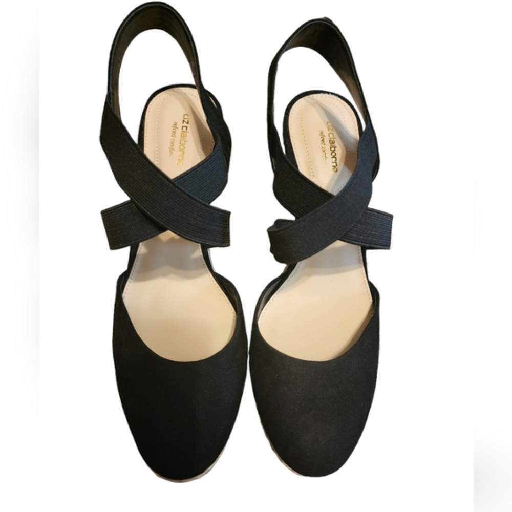 Liz claiborne black strappy‎ wedges 10